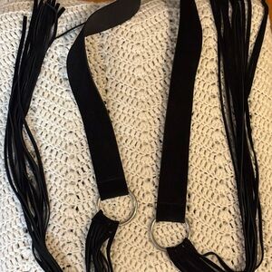 Nine West Genuine Leather Black Suede Fringe Belt